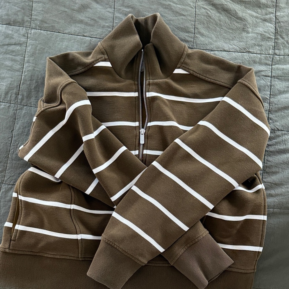 CALIA by Carrie Underwood Brown & White Striped Half-Zip Sweatshirt